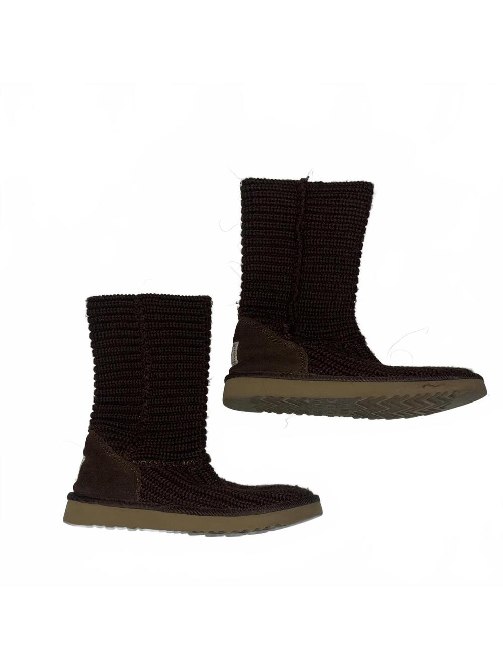 UGG Brown Knit Tall Sweater Boots Women’s Size 7 Cozy Y2K Boho Winter Style